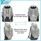NEW TILAMI Kids 18 inch Rolling Backpack - Durable Waterproof Large Capacity Adjustable Handle Stair Climbing Design for Boys & Girls, Cats Cute