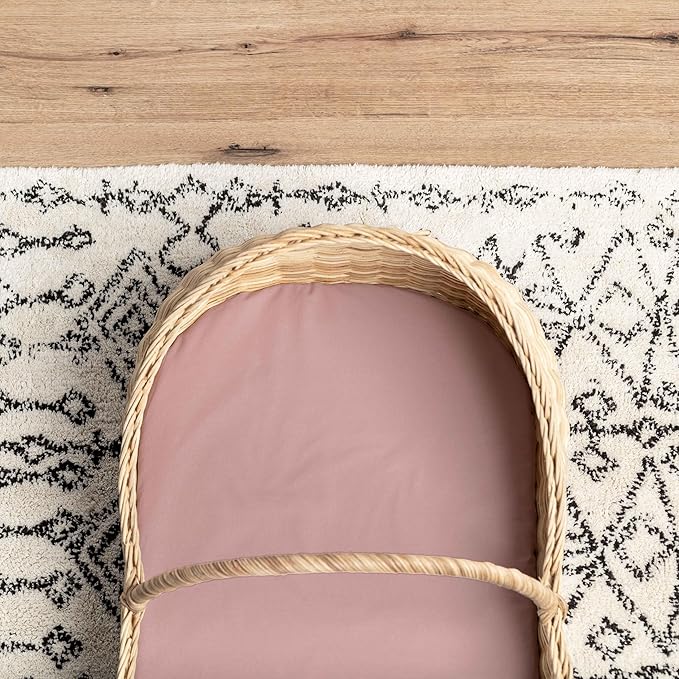 Baby Bassinet Sheets Girl (Juliette) 2-Pack - Fitted Bedside Bassinet Sheets - Buttery Soft Cotton Blend for Standard Bassinet Mattress Pad - Compatible with Halo Bassinest