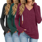 3 Pack Women's Maternity Nursing Tops, V Neck Breastfeeding Sweaters Long Sleeve Hidden Zipper Shirts