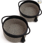 Empty Gift Basket - SweetMemo Mini Woven Rope Organizer Baskets for Baby Shower, Vanity, Makeup Brushes, Bathroom, Shelves, Desk - Small Decorative Storage Bins - Set of 2, Pre-Shaped, Black Brown
