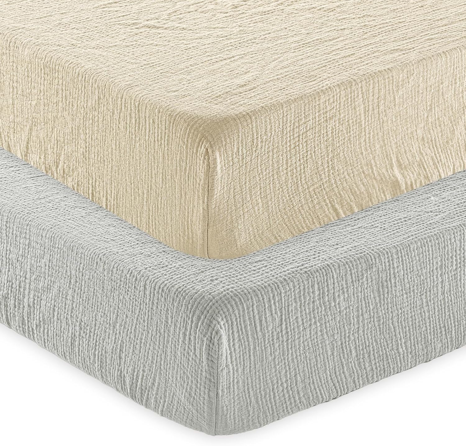 david's kids Muslin Crib Sheets for Boys Girls, 2 Pack 100% Cotton Soft Breathable Fitted Baby Sheet Set, 28x52 Inch Fits Standard Crib and Toddler Mattresses, Oat Milk & Light Gray