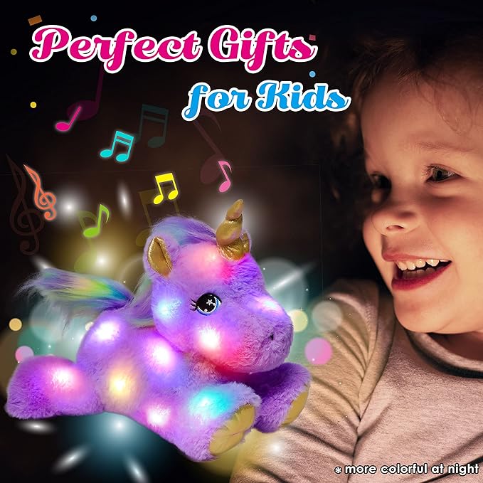 Cuteoy Glowing LED Light-up Purple Unicorn Nightlight Toys Musical Plush Stuffed Animal Singing Lullabies Birthday Christmas Plushies Gifts for Kids Boys Girls,13"