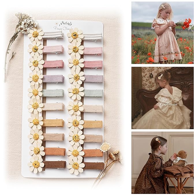 Hair Clips for Girls Women Toddler Baby,Assorted 20Pcs Flower Daisy Fabric Fully Lined Small Alligator Clips Hair Accessories for Teens Child Kids with Thick Thin Hair Gifts