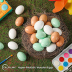 CALPALMY (24 Pieces) Hyper-Realistic Wooden Eggs - 3 Colors Wooden Fake Eggs for Easter, Painting, Decorating, Crafting, Fake Food, and Nest Box Training (8pcs Brown, 8pcs White, 8pcs Green)