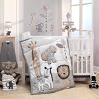 Lambs & Ivy Jungle Safari Musical Baby Crib Mobile - Gray, Beige, White, Animals