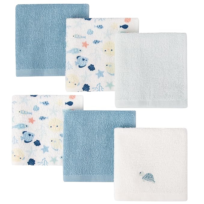 Baby Washcloths 6 Pack 100% Cotton Soft and Absorbent Terry 10" x 10" Wash Cloths Wipes for Face Hand Body Burp Rag with Sensitive Skin for Newborns Infants Toddlers