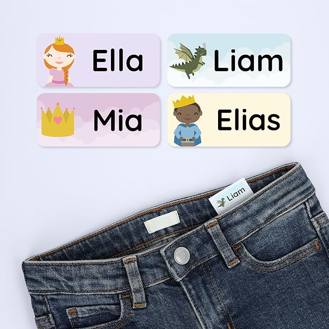 Personalized Name Labels for Kids (60) – Custom Waterproof & Durable Stickers for Clothing, Daycare, Office & School Supplies - Fairytale