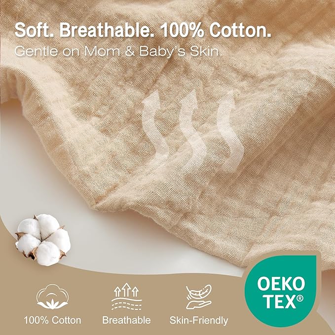 Nursing Cover 100% Cotton Breastfeeding Cover Privacy Muslin Large Full Coverage Nursing Scarf with Gift Box (Linen)