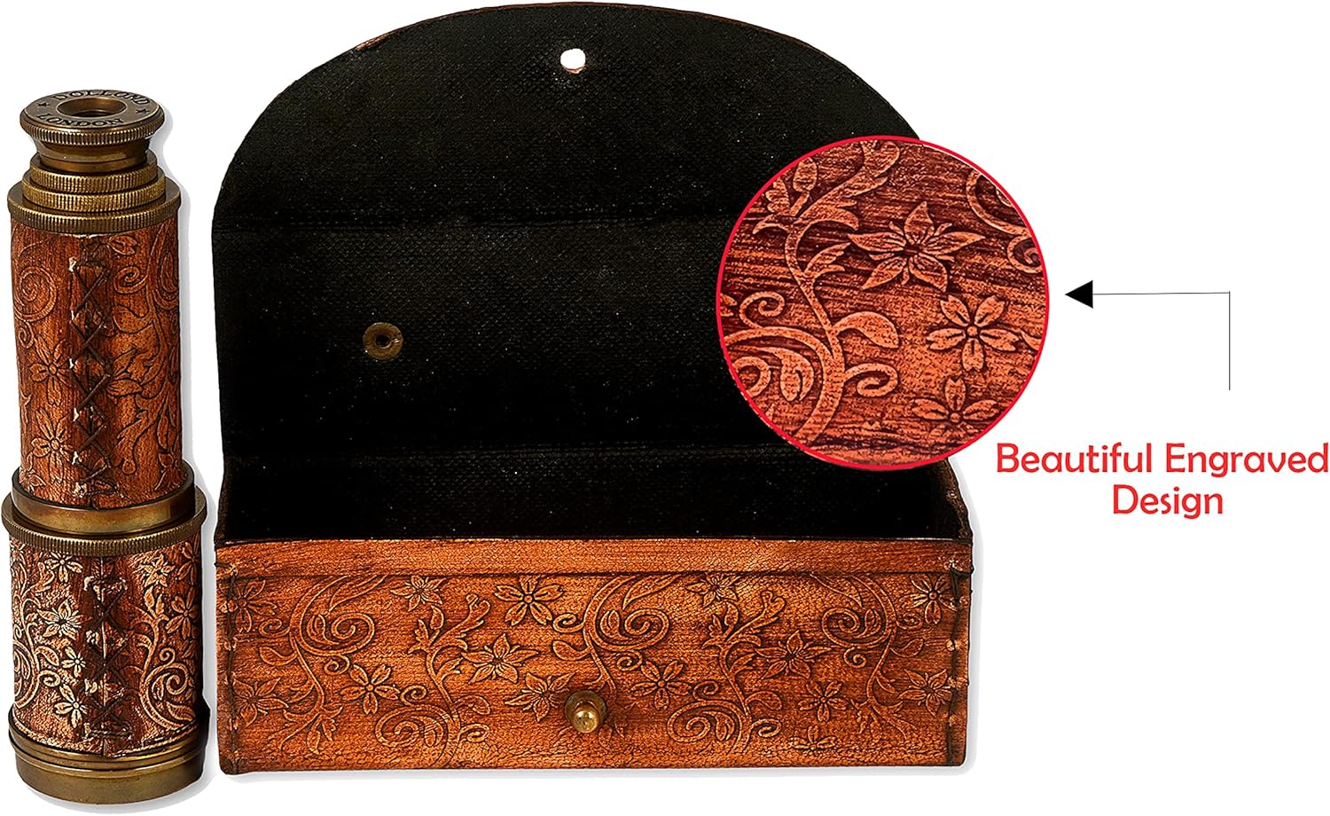 RII Antique Decor Spyglass, Pirate Telescope with Leather Case, Handheld Telescope for Adventure Enthusiasts, Monocular Nautical Decor for Gifting, Travellers, Dolland London, 17.5"