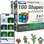 TOSY Magnet Cube 2x2 - 8 Blocks, 2 in 1 Toy: 2x2x2 Puzzle Cube and Customizable Infinity Cube, Glowing, UV Flashlight, Fidget/STEM/STEAM Magnet Tiles Birthday Gift for Kids/Teens/Adults, 2-Pack
