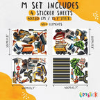 Construction Car Wall Decals for Boys by Lipastick - Road, Trucks, Tractors, Excavators Wall Stickers for Kids Bedroom, Nursery, Playroom - Peel and Stick Transport Themed Wall Decals - M Size