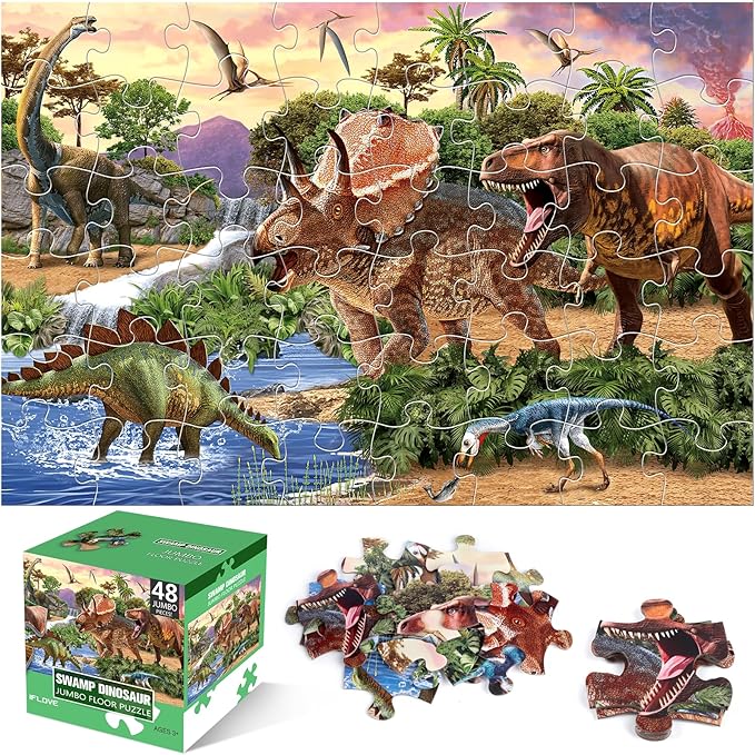 Jumbo Floor Puzzle for Kids,48 Piece Dinosaur Large Jigsaw Puzzles for Toddlers Ages 3-5,Children Learning Preschool Educational Dinosaur Toys,Christmas Birthday Gifts for Boys Girls Ages 4-8
