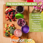 WeeSprout Baby Food Storage Glass Jars w/Lids (4 oz, 24 Pack) Bright Variety, Snack, Reusable Small Containers, Fridge or Freezer, Microwave & Dishwasher Safe, Essentials for Infants