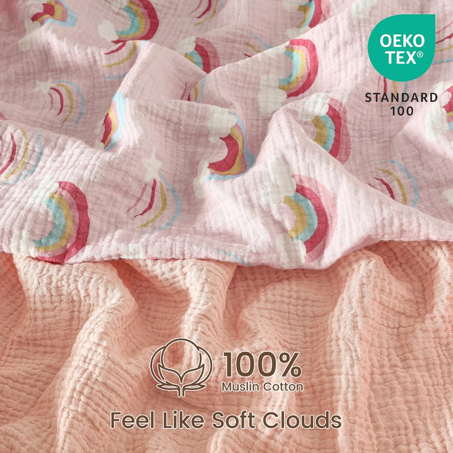 david's kids Muslin Crib Sheets for Boys Girls, 2 Pack 100% Cotton Soft Breathable Fitted Baby Sheet Set, 28x52 Inch Fits Standard Crib and Toddler Mattresses, Rainbow