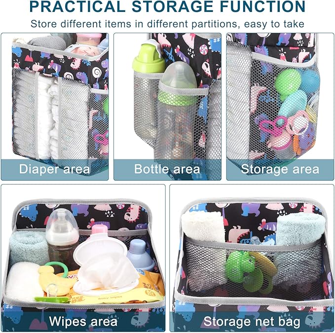 Accmor Hanging Baby Diaper Caddy Organizer, Diaper Stacker, Baby Crib Hanging Classified Storage Bag Organizer for Changing Table, Crib, Playard or Wall & Nursery Organization, Black