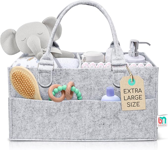 Felt Diaper Caddy - Extra Large Storage for Baby and Toddler Items - Diaper caddy basket - Portable Organizer Easily Holds Diapers, Clothing - Useful for Nursery, Bedroom, Living Room, Car