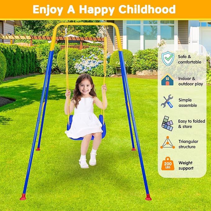4 in 1 Toddler Swing Set & Baby Jumper, Heavy Duty Kids Swing with Bouncer, Foldable Metal Stand for Indoor & Outdoor, Easy Install & Store (Blue)