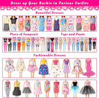 120Pcs Doll Clothes and Accessories, 5 Wedding Gowns 21 Dresses Including Evening Gowns, Fish Scale Skirts, Fashion Dresses, Swimsuits, Shoes, Hangers for Christmas Stocking Stuffers Girls Gift Age 3+