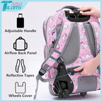 NEW TILAMI 18" Kids Rolling Backpack for School - Waterproof, Durable, Stair-Climbing, Variety of Colors Patterns for Girls & Boys, Cute Pink Unicorn
