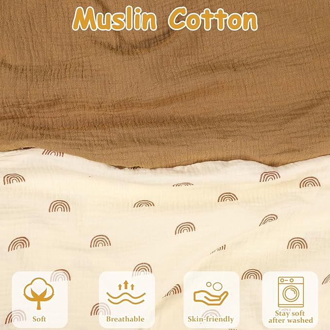 Hooyax Muslin Nursing Pillow Covers 2 Pack, Soft and Breathable Nursing Covers for Breastfeeding Pillows, Adorable Infant Feeding Pillow slipcover for Baby Boy and Girls (Brown Rainbow)