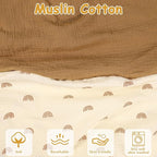 Hooyax Muslin Nursing Pillow Covers 2 Pack, Soft and Breathable Nursing Covers for Breastfeeding Pillows, Adorable Infant Feeding Pillow slipcover for Baby Boy and Girls (Brown Rainbow)