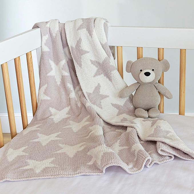 Living Textiles Grey Stars Chenille Soft Baby Blanket Reversible Premium Cozy Fabric for Best Comfort - for Infant,Toddler,Newborn,Nursery,Boy,Girl,Unisex,Throw,Crib,Stroller,Gift, Grey Stars 40x30