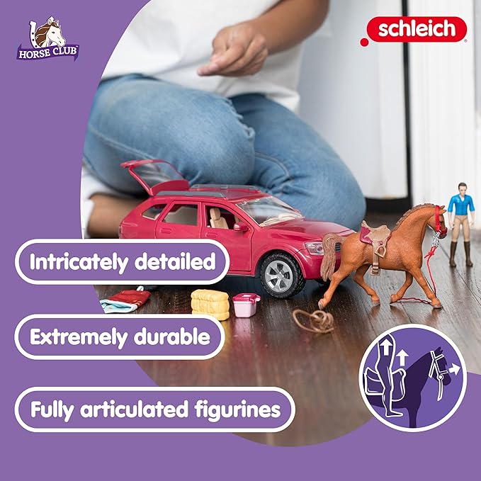 Schleich Horse Club - 110 PC Car and Trailer Tent Camping Playset with Fun Horse and Rider Figures for Girls and Boys - Realistic Toy Figurines and Accessories for Kids Ages 5+ | 42535