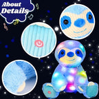 Cuteoy Light-up Plush Blue Sloth LED Stuffed Animal Birthday Christmas Plushies Toy Gifts for Kids Toddler Girls, 10.5"