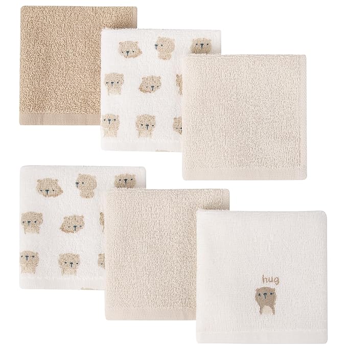 Baby Washcloths 6 Pack 100% Cotton Soft and Absorbent Terry 10" x 10" Wash Cloths Wipes for Face Hand Body Burp Rag with Sensitive Skin for Newborns Infants Toddlers