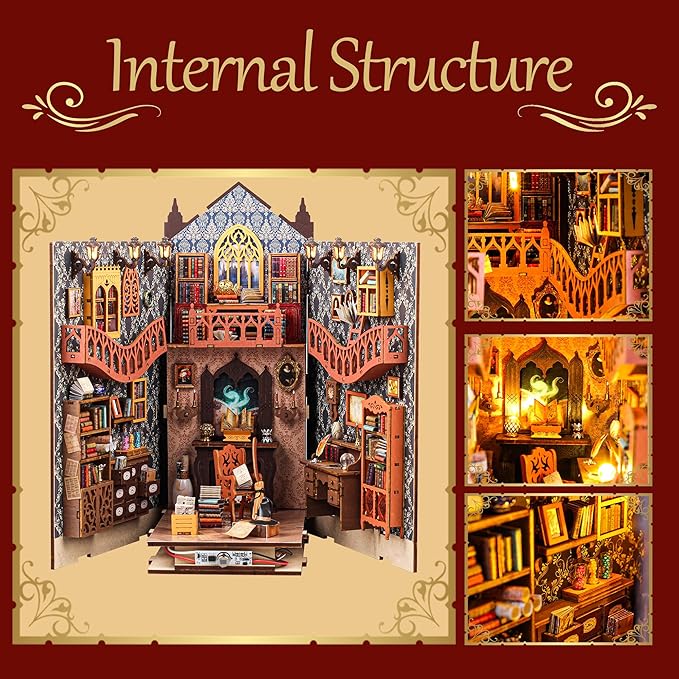 Book Nook Kit for Adult DIY Booknook Dollhouse Miniatures Bookshelf Insert Library Decor 3D Wooden Puzzle