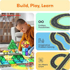 PicassoTiles Magnetic Building Tiles Car Track Magnet Vehicle Adventure Theme Printed Street Road Runway Speedway Highway Block Construction Expansion Add-on Education Learning Toys for Kids 3+ PTE16