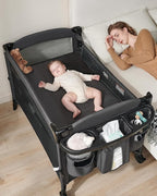 AirClub 4 in 1 Baby Bassinet Bedside Sleeper, 4 Functions Crib, Playard, Portable Changing Table, Bassinet for Newborn Baby, Bedsaide Bed w/Wheels&Brakes