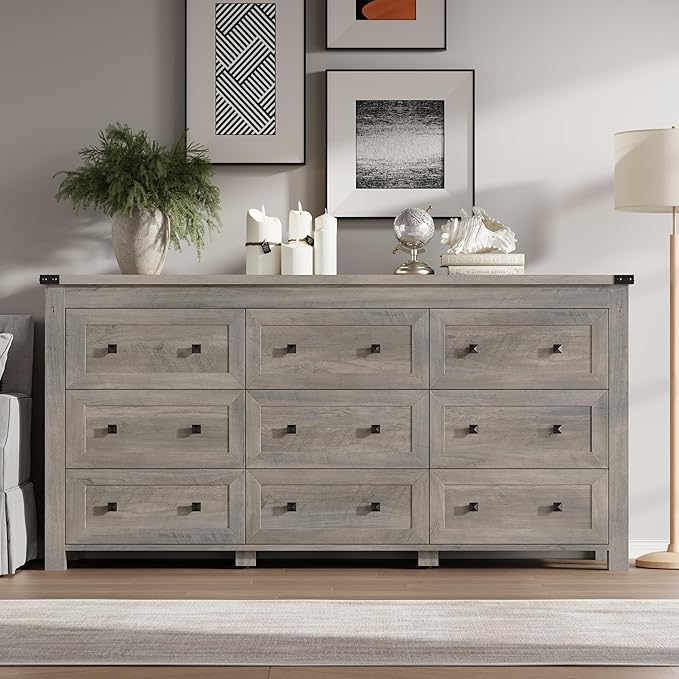 9-Drawer Dresser, Modern Wooden Storage Chest of Drawers, Dresser TV Stand, Wood Drawer Organizer with Metal Handles for Bedroom, Living Room, Hallway