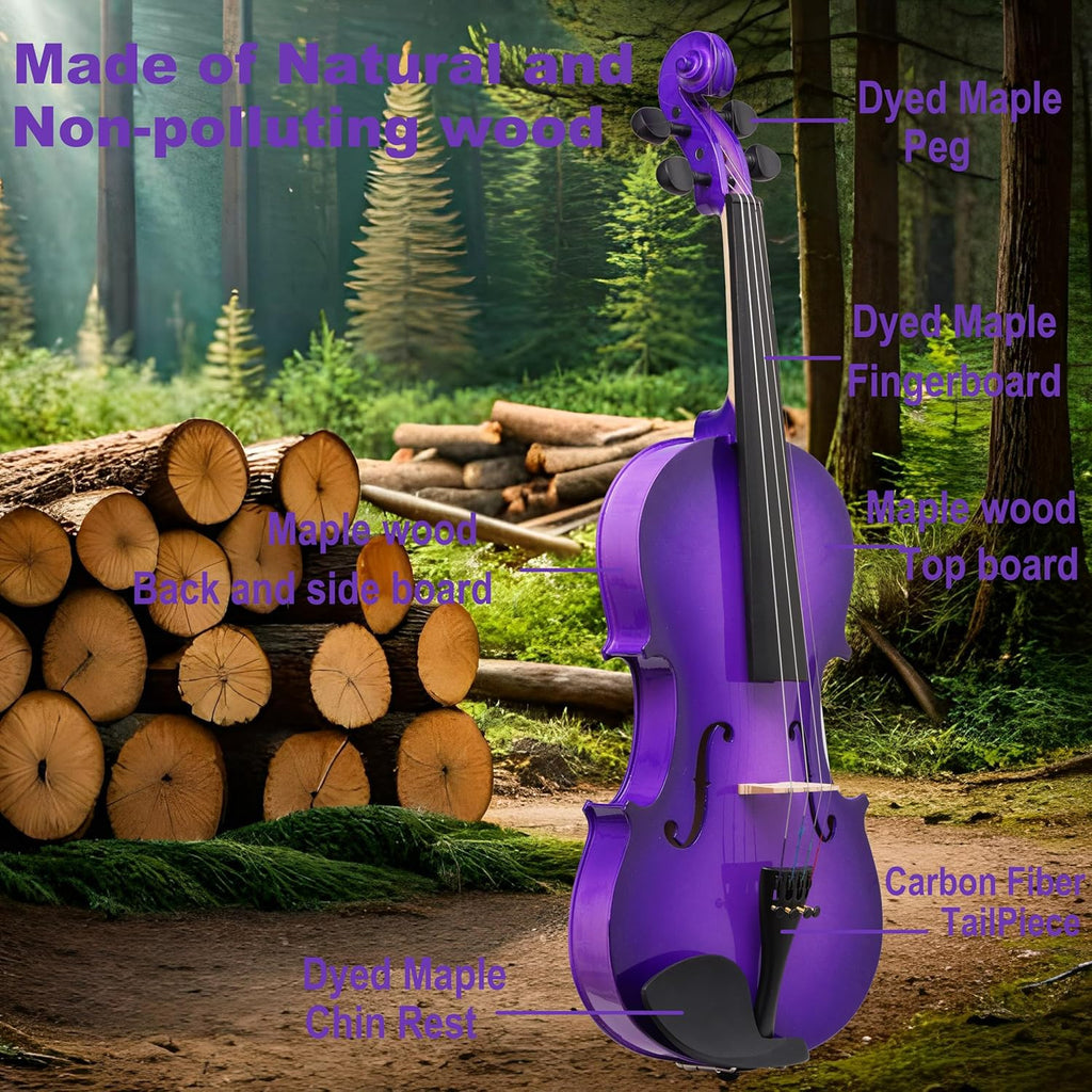 1/4 Fiddle Purple Colored Premium Violin Outfit for Beginners Adults Kids With 5 Color Fingering Tape- Handcrafted Student Beginner Violin.(Purple, 1/4)