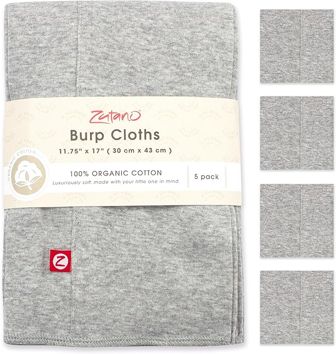 Zutano 5-Pack Organic Burp Cloths for Baby Girl & Boy, Large Cotton Burping Cloths for Babies | Absorbent Baby Spit-Up Rags | Gender Neutral Burp Clothes | Newborn Essentials, Heather Gray