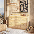 Homsee Baby Changing Table Dresser, 100% Solid Wood Infant Diaper Changing Station Combo, 12-Drawer Baby Nursery Dresser with Removable Tray for Children's Room Bedroom, Nature Color