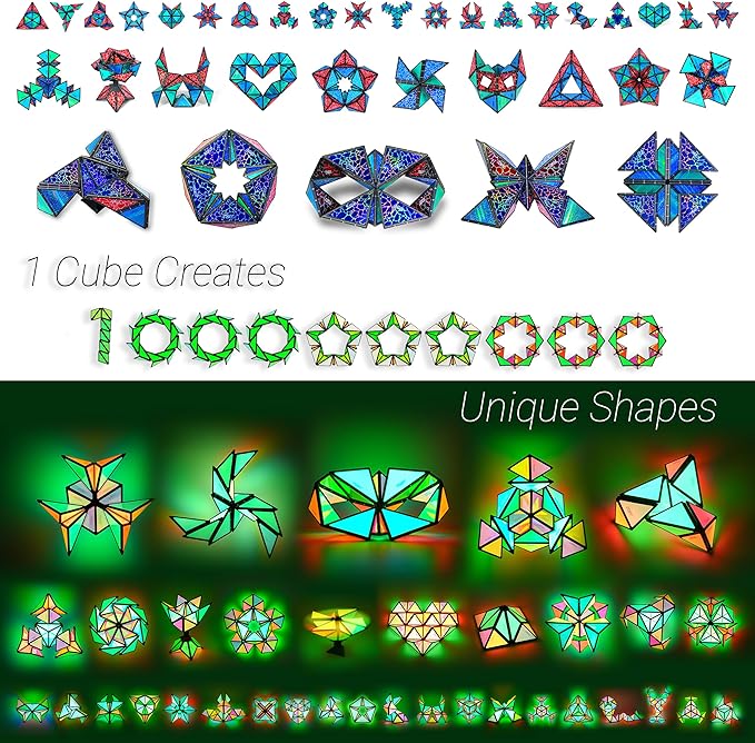 TOSY Magnet Pyramid Stone - 1 Cube Transforms into 1 Billion Shapes, 12 Pieces, 243 Rare Earth Magnets, Holographic Design Magnet Tiles Creative Puzzle STEM/STEAM Toy, 3-Pack