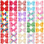 CÉLLOT 40 Pcs 4.5 Inch Hair Bows for Girls Clips Grosgrain Ribbon Boutique Hair Bow Alligator Clips For Girls Teens Toddlers Kids(Rainbow Colors)