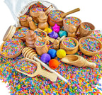 Wooden Tool Set for Sensory Bin (30 Piece), Child-Sized Montessori Sensory Toys for Developing Fine Motor Skills, Smooth Wooden Toys, Bin Scoops and Tools