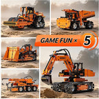 5in1 STEM Building Kits for Kids, STEM Building Toys for Kid, Remote & APP Controlled Excavator/Crane/Bulldozer/Road Roller/Dump Trucks Building Blocks Set for Boys Girls Birthday Xmas Idea Gifts