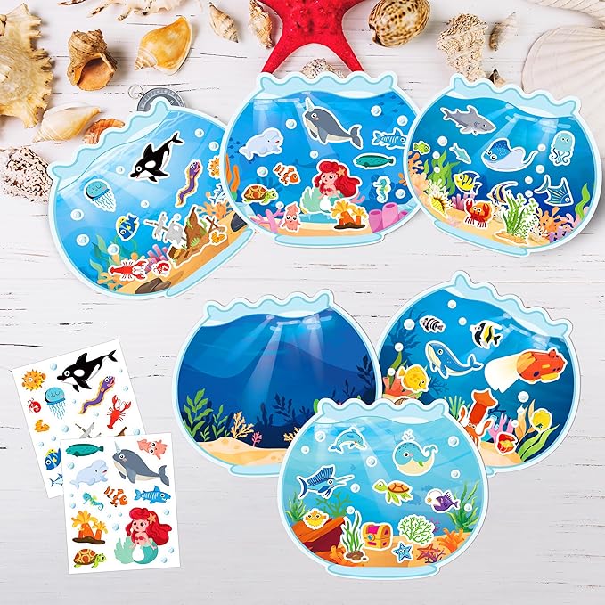 LINAYE 24 Sheets Ocean Stickers with Under The Sea Scenes, Make Your Own Sea Life Animal Fish Stickers, Ocean Summer Crafts Activities for Kids