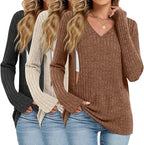 3 Pack Women's Maternity Nursing Tops, V Neck Breastfeeding Sweaters Long Sleeve Hidden Zipper Shirts