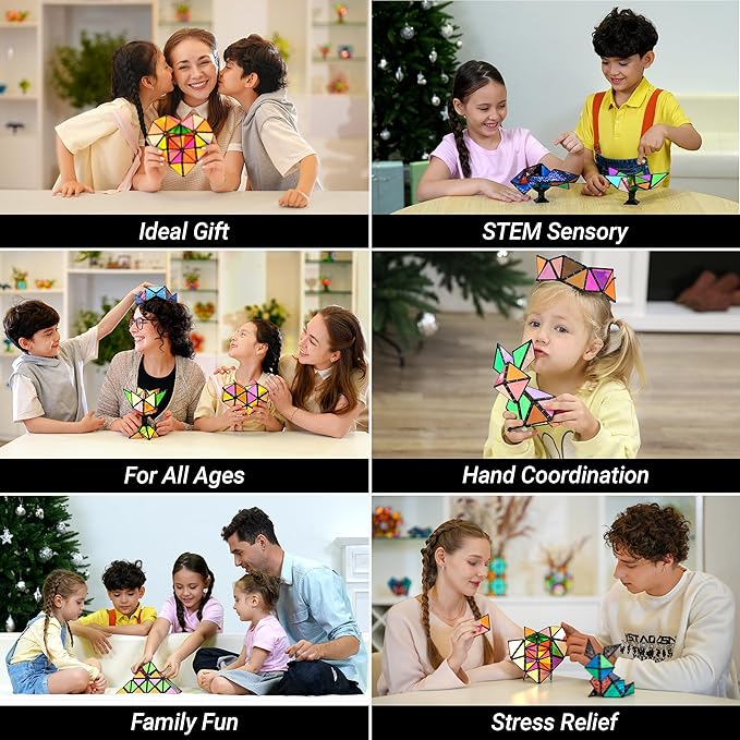 TOSY Magnet Pyramid Stone - 1 Cube Transforms into 1 Billion Shapes, 12 Pieces, 243 Rare Earth Magnets, Holographic Design Magnet Tiles Creative Puzzle STEM/STEAM Toy, 3-Pack