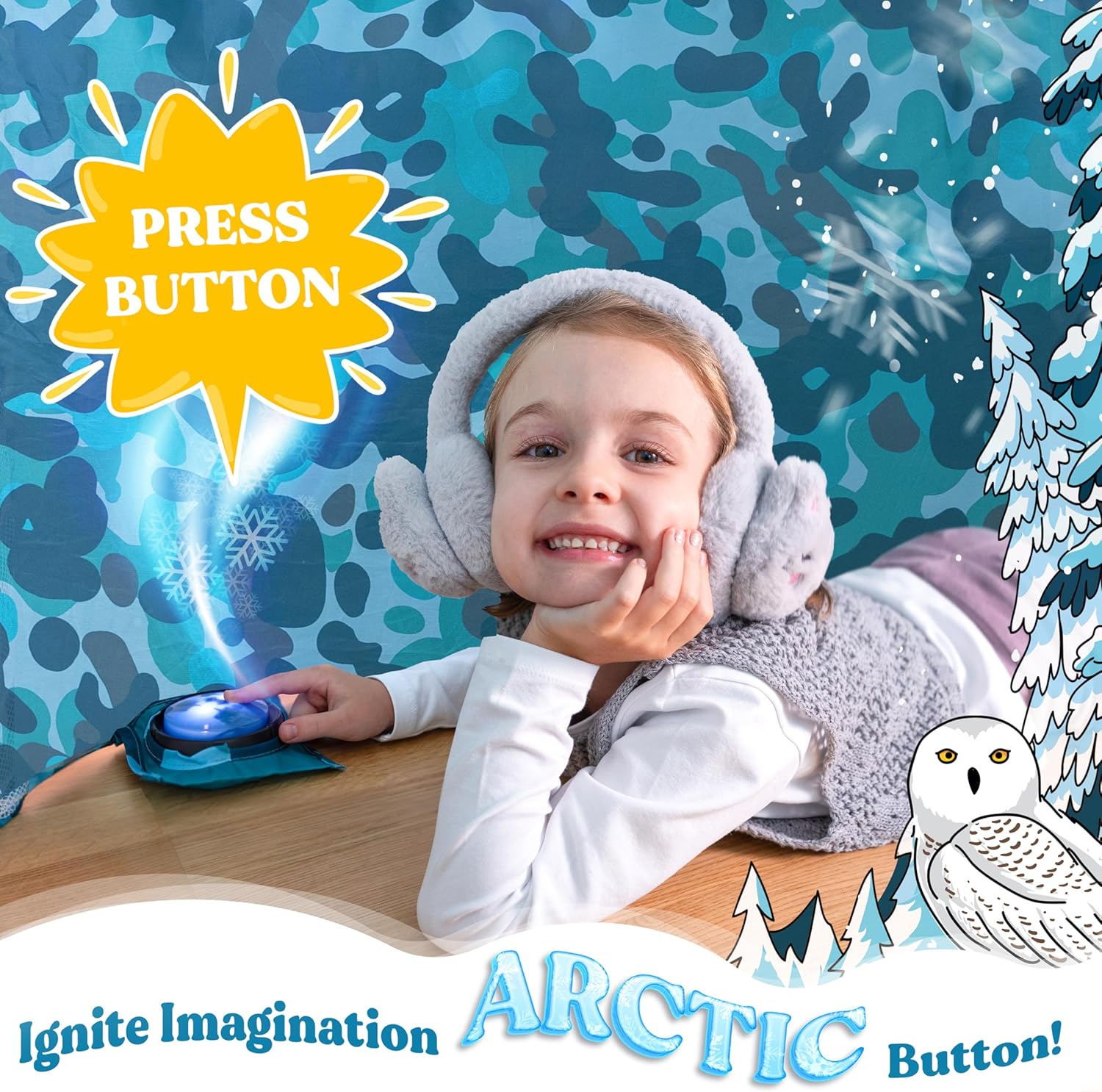 W&O Arctic Camo Aerodome with LED Lights & Sound – Inflates in Seconds for Kids Ages 3-12 (Fan Not Included)