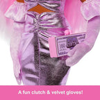 Barbie Deluxe Style Doll #1 in Barbiecore Outfit, Pink Hair and Glossy Pink Dress with Accessories Like Velvet Gloves, Money Purse, and More