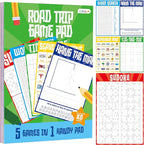 Road Trip Game Pad, 80 Perforated Sheets Travel Activity Pad, 5 Games in 1 Pad, Plane, Car Trip Activity, Pen Pencil & Paper Game for Kids, Adults (6” x 9”)