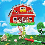 WERNNSAI Red Farm Animal Piñata - Farm Baby Shower Decorations Animal Pinata Party Game for Kids Birthday Celebrations Milk Farm Party Favor Supply with Bat Blindfold
