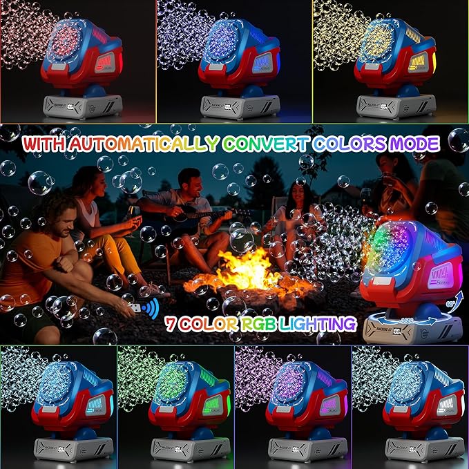 2025 Upgraded Bubble Machine with Remote Control, Automatic Rotation & RGB Lights, 1800mAh Rechargeable Battery, Type-C Charge, Bubble Maker for Kids, Weddings, Birthday Parties, Outdoor Activities