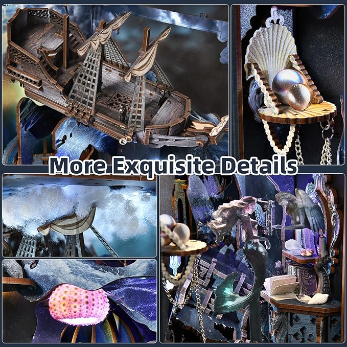 Book Nook Kit, DIY Miniature Dollhouse Book Nook Kit with Dust Cover and LED Light (The Song of Sirens)