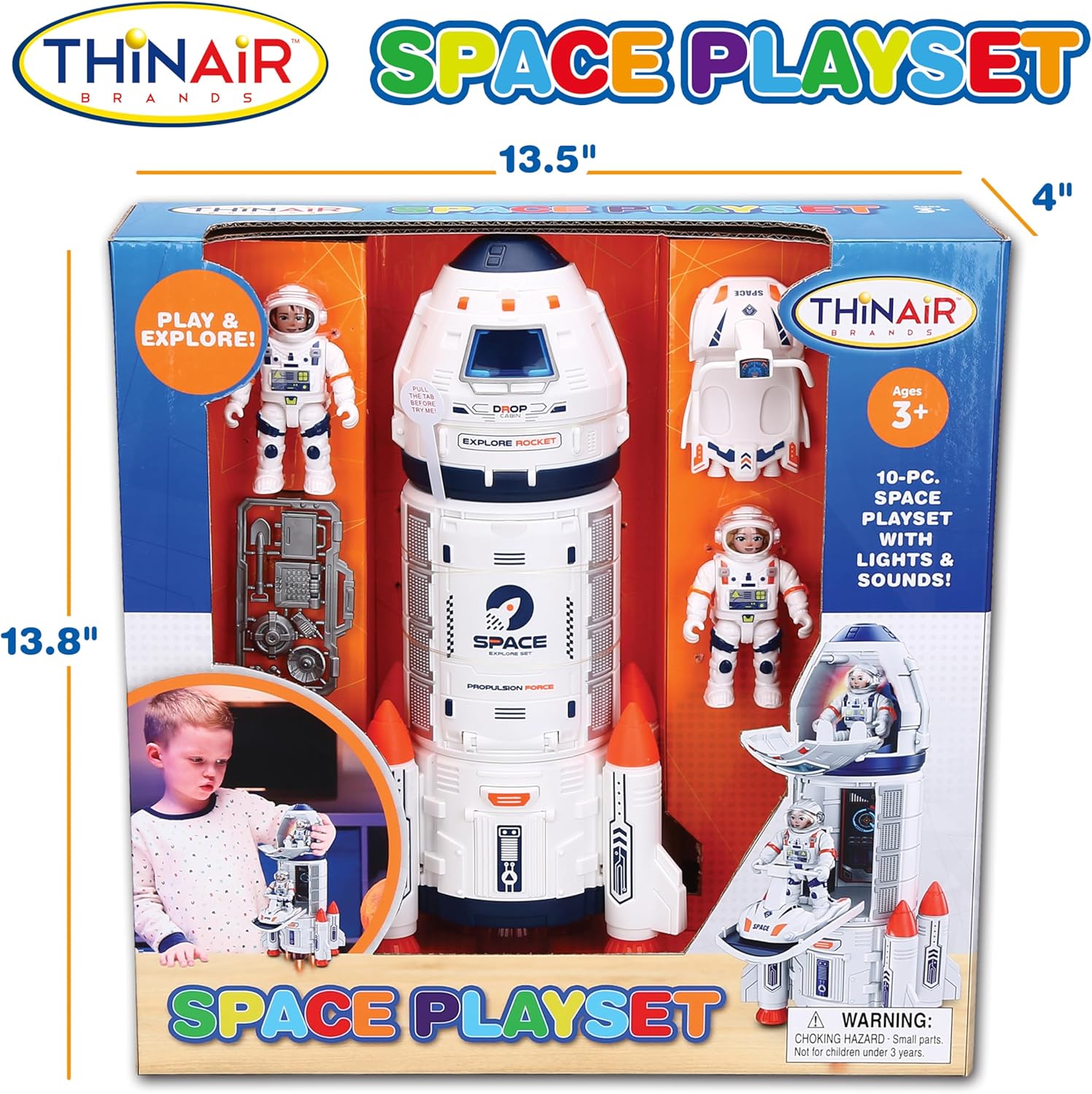Nature Bound Playful Minds Rocket Ship Space Toy, Kids Spaceship Playset with Two Astronauts, Space Racer, and Accessories, Educational STEM Adventure